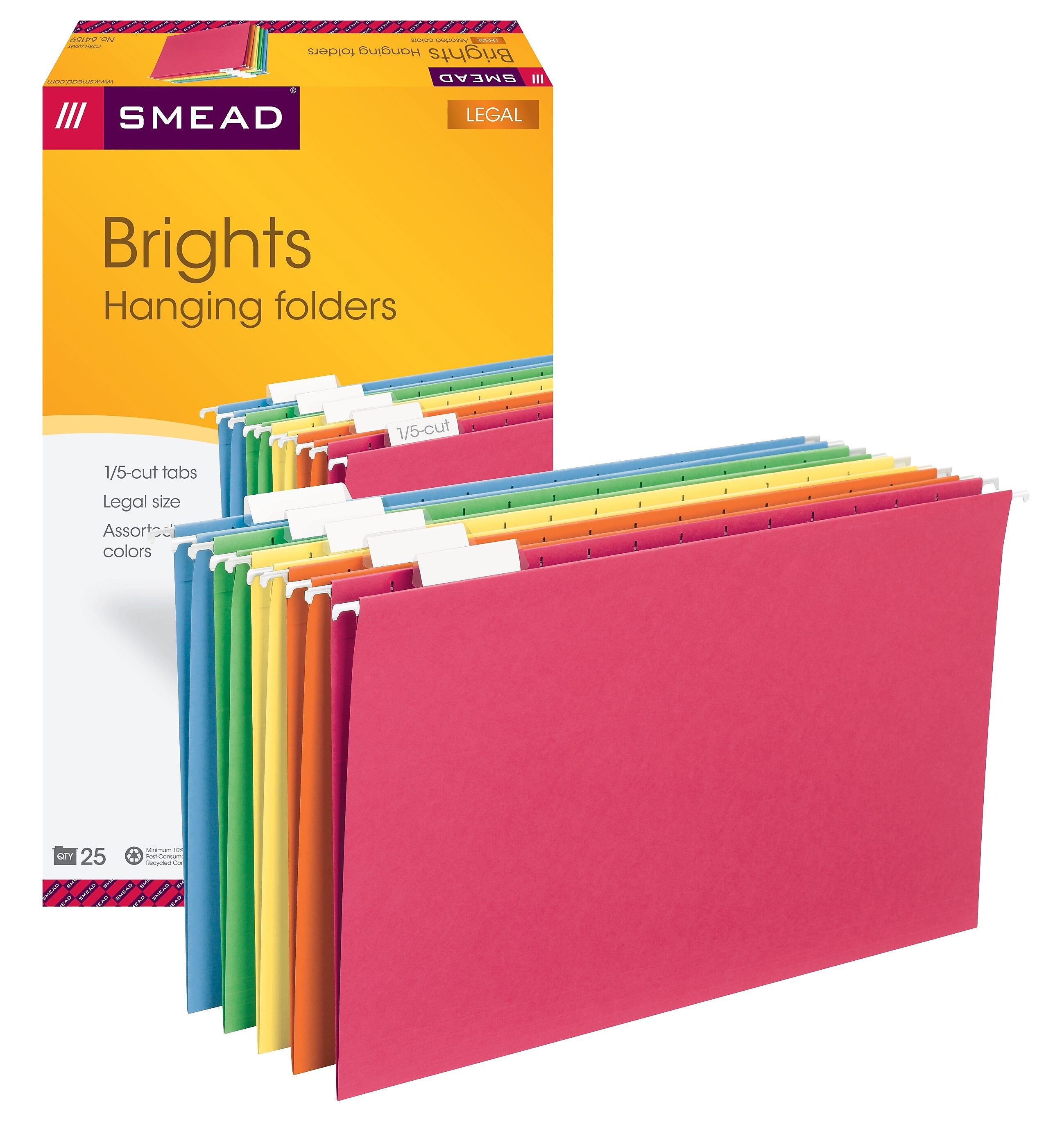 Smead Recycled Hanging File Folder, 5-Tab Tab, Legal Size, Assorted Colors, 25/BX (64159)