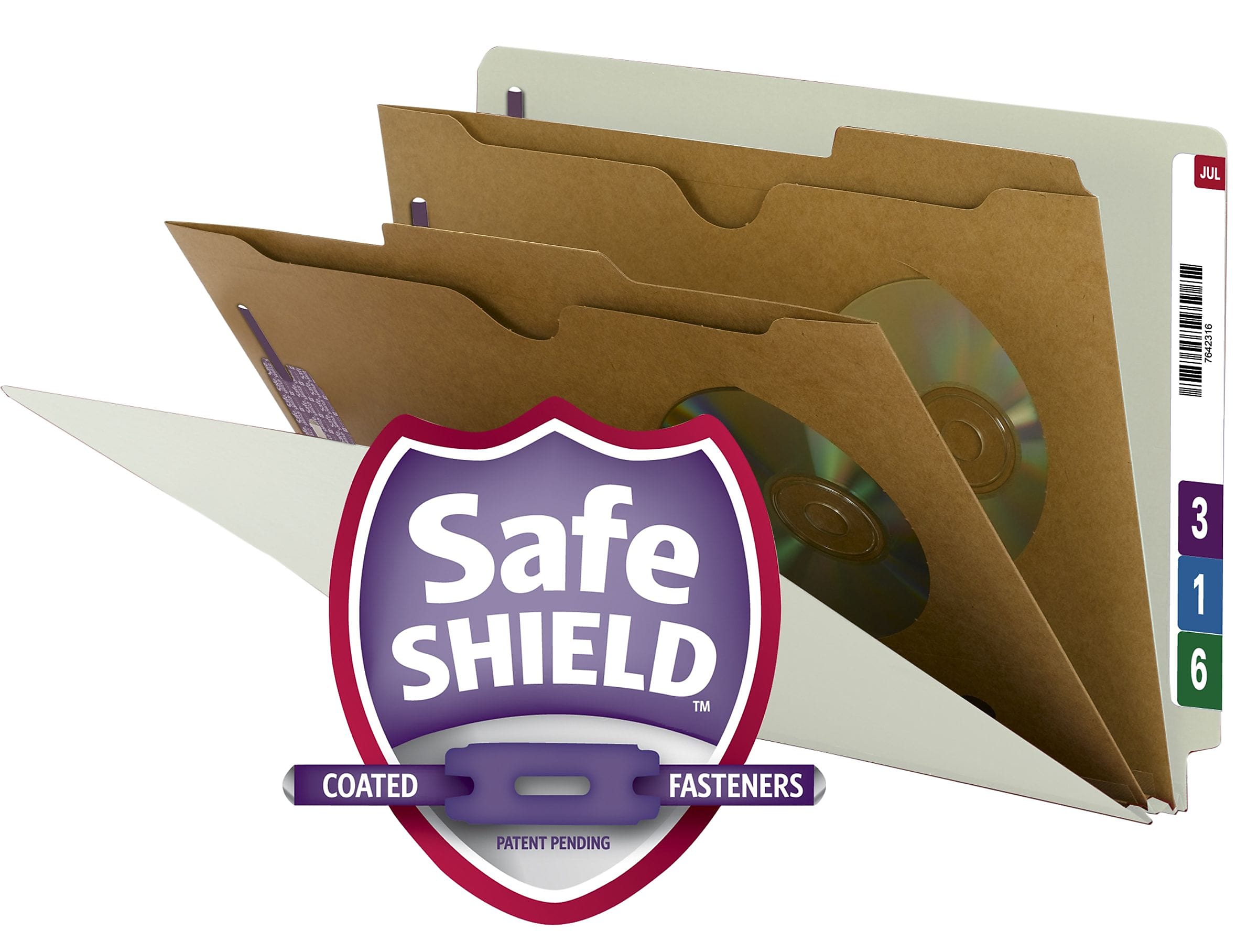 Smead 60% Recycled SafeSHIELD End Tab Classification Folder, 2-Dividers, 2" Expansion, Legal Size, Gray/Green, 10/Box (29710)