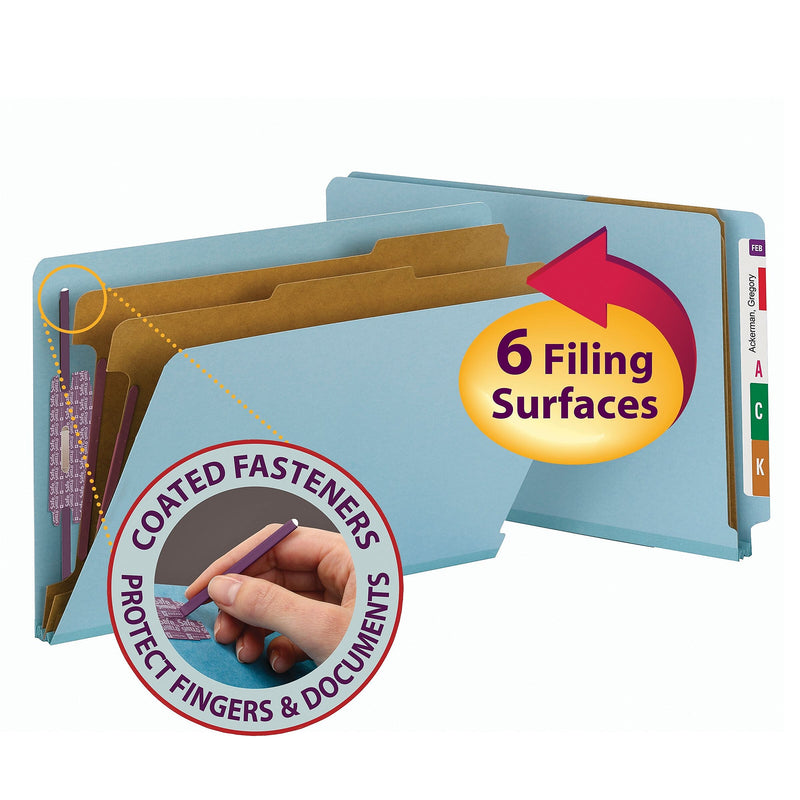 Smead 60% Recycled End Tab Pressboard Classification Folders, Legal Size, Blue, 10/Box (29781)