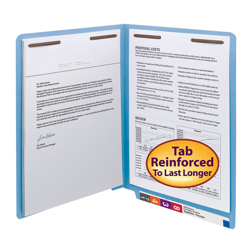 Smead Shelf-Master Recycled Reinforced Classification Folder, 3/4" Expansion, Letter Size, Blue, 50/Box (25040)