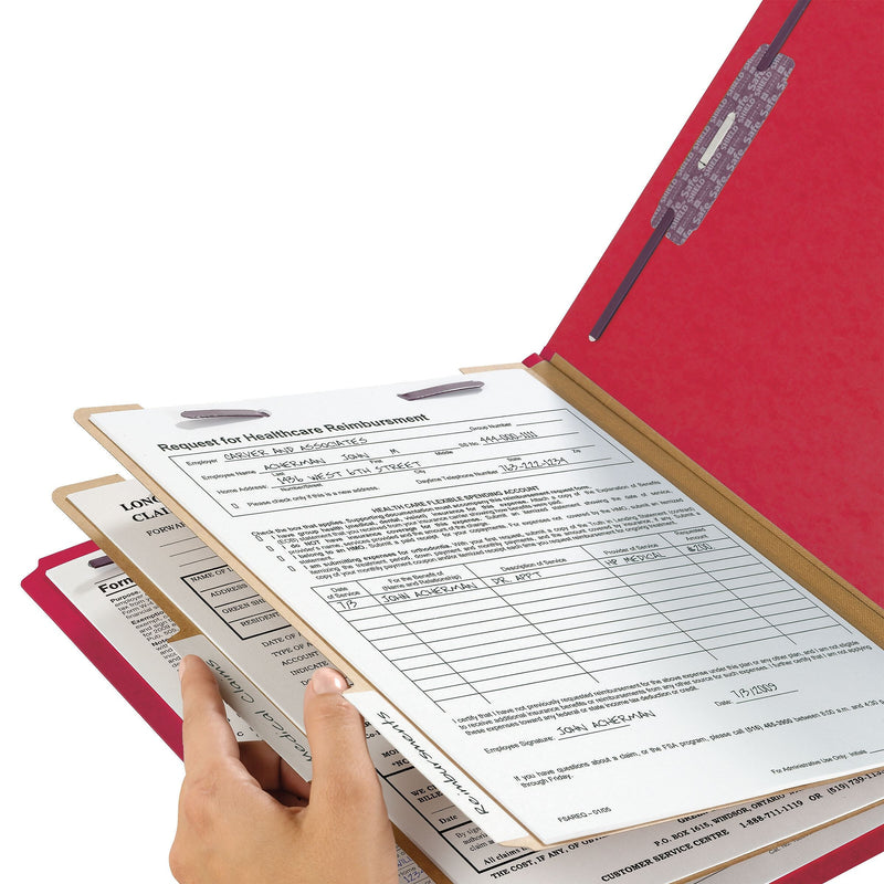 Smead SafeSHIELD 50% Recycled Heavy Duty Classification Folder, 2-Dividers, 2" Expansion, Legal Size, Bright Red, 10/Box