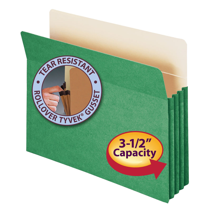 Smead Paper Stock File Pocket, 3.5" Expansion, Letter Size, Green (73226)