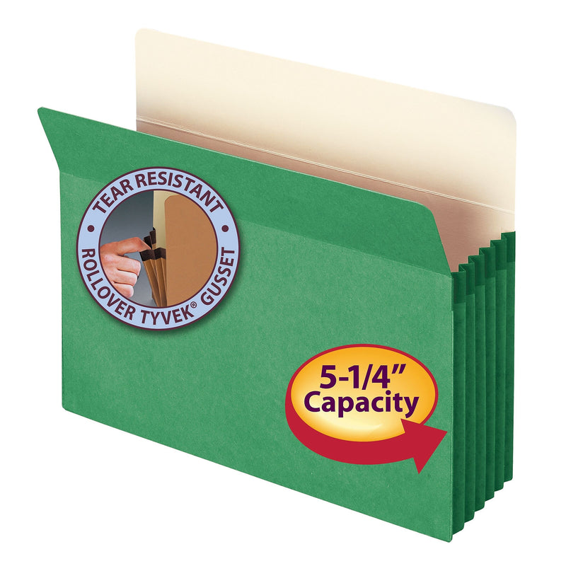 Smead Paper Stock File Pocket, 5.25" Expansion, Letter Size, Green (73236)