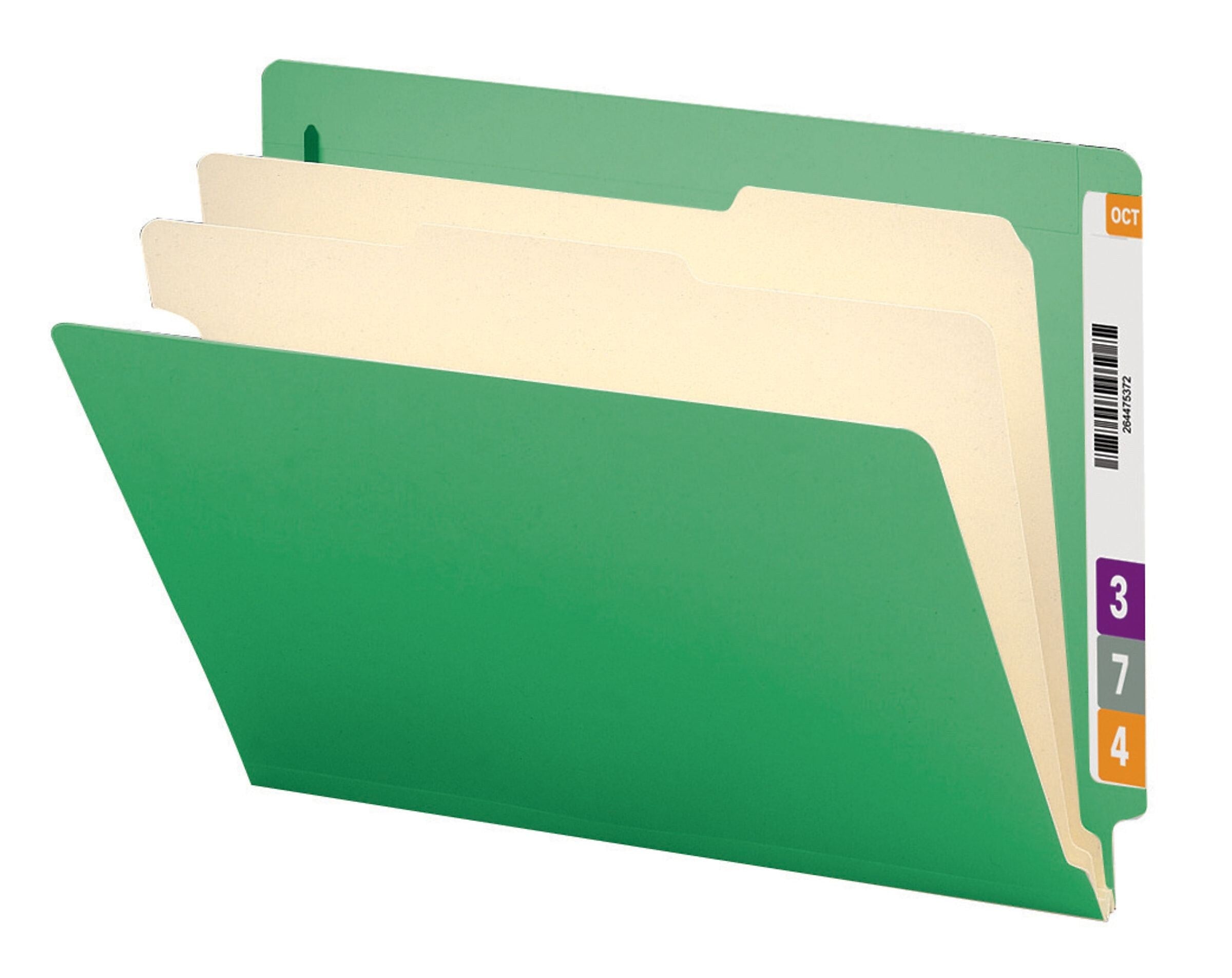 Smead Heavy Duty End Tab Classification File Folder, 2 Divider, 2" Expansion, Letter Size, Green, 10/Box (26837)