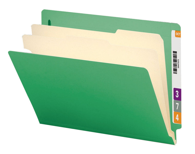 Smead Heavy Duty End Tab Classification File Folder, 2 Divider, 2" Expansion, Letter Size, Green, 10/Box (26837)