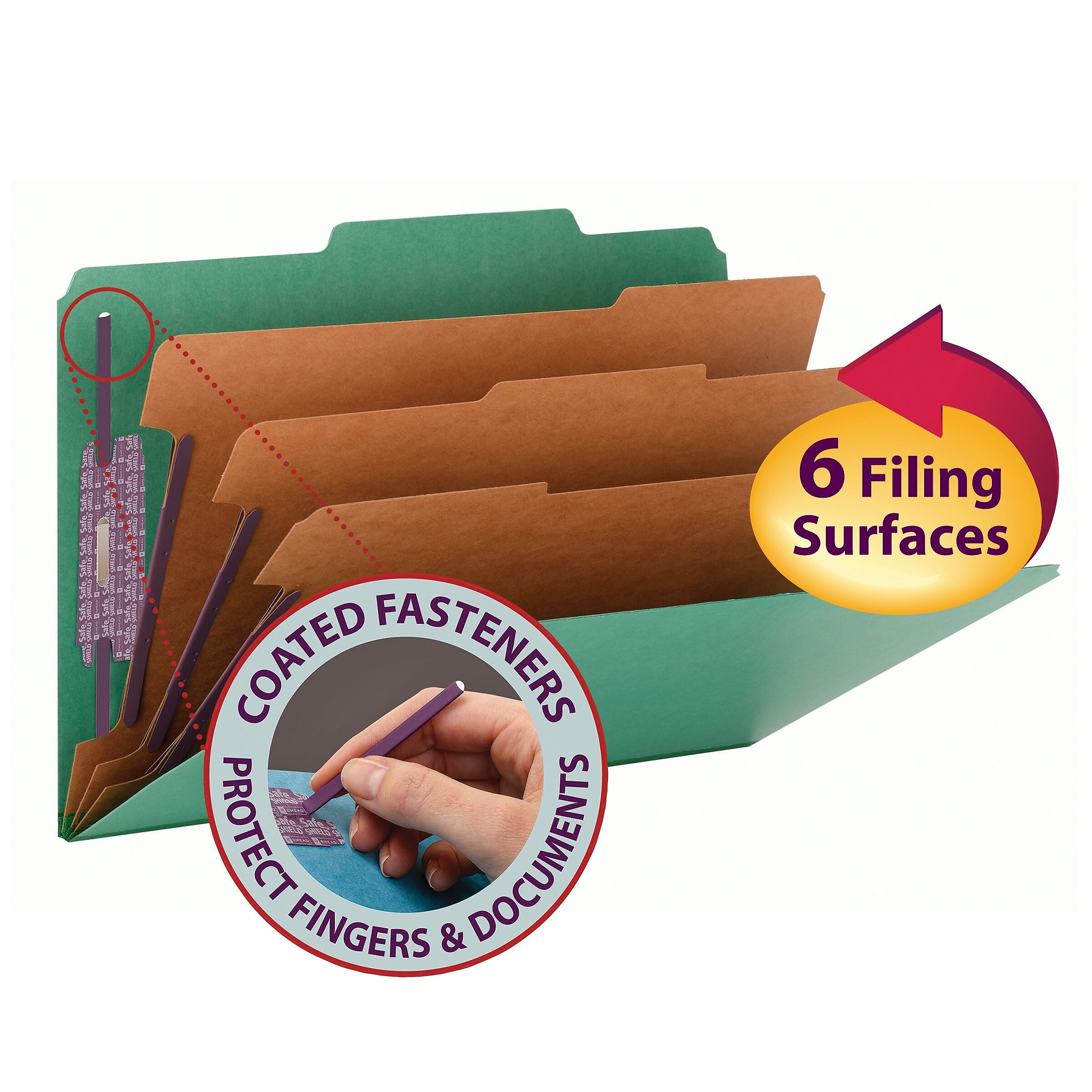 Smead SafeSHIELD® Pressboard Classification Folder, 3 Dividers, 3" Expansion, Legal Size, Green, 10/Box (19097)