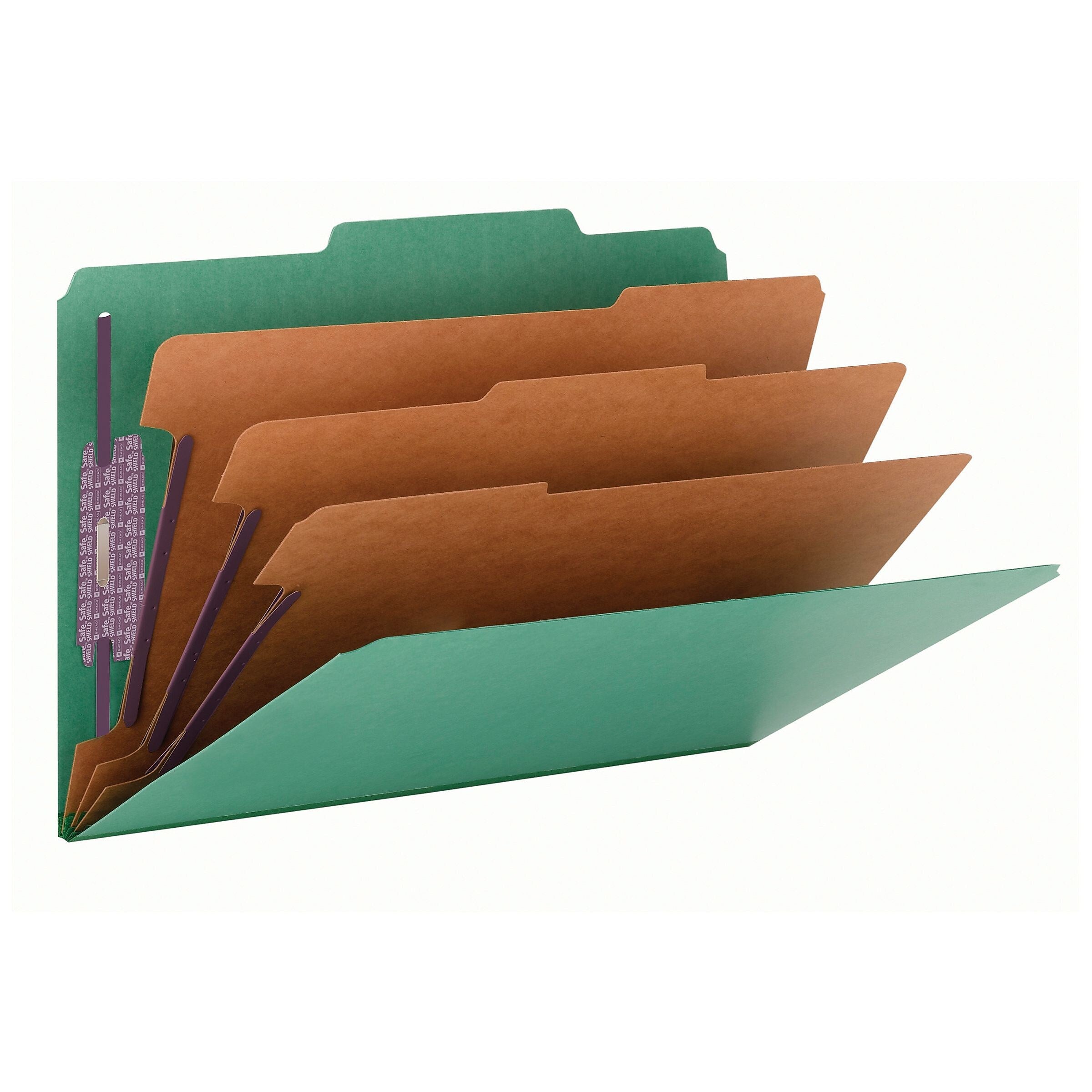 Smead SafeSHIELD® Pressboard Classification Folder, 3 Dividers, 3" Expansion, Legal Size, Green, 10/Box (19097)