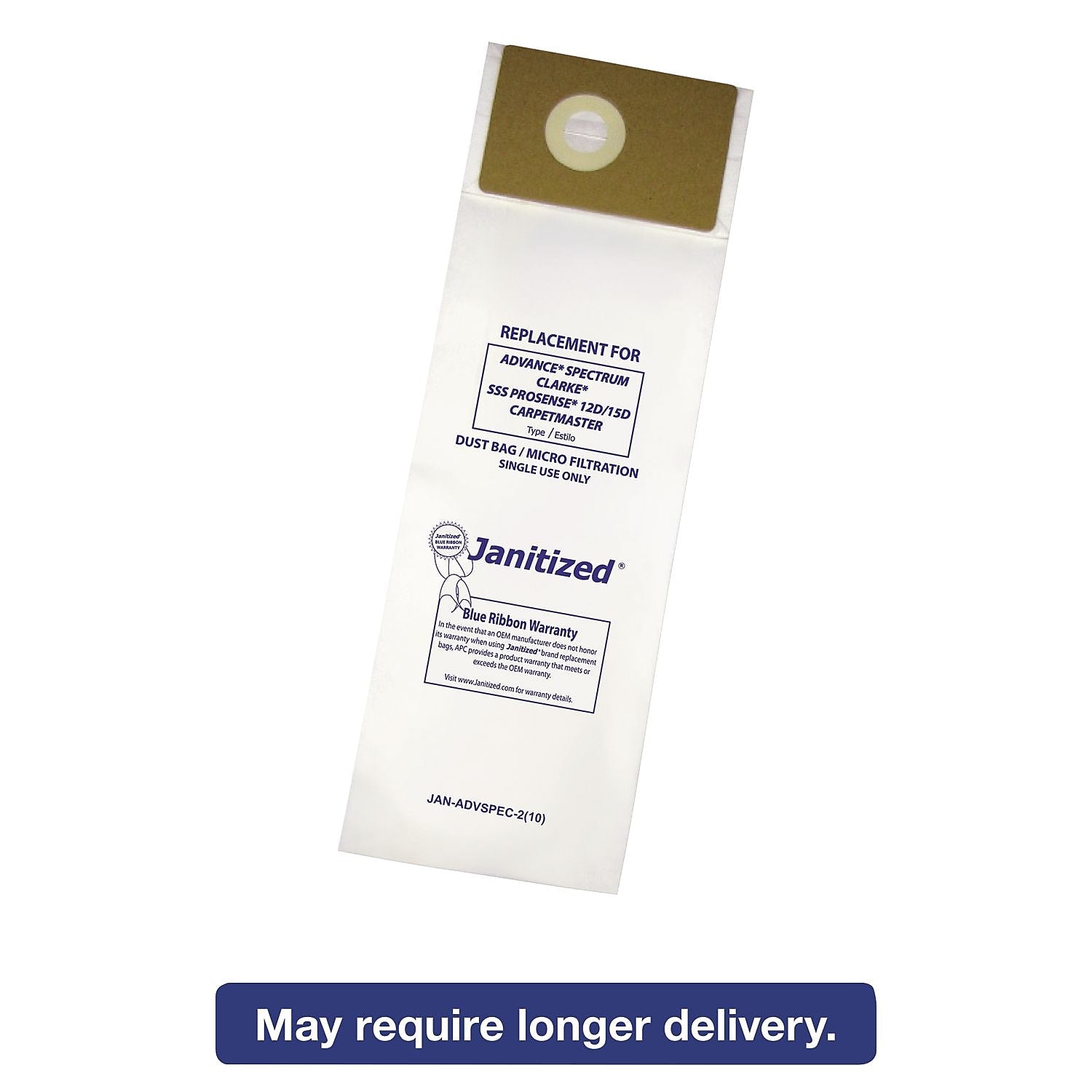 Janitized Vacuum Filter Bags Designed To Fit Advance Spectrum Carpetmaster, 100/cs