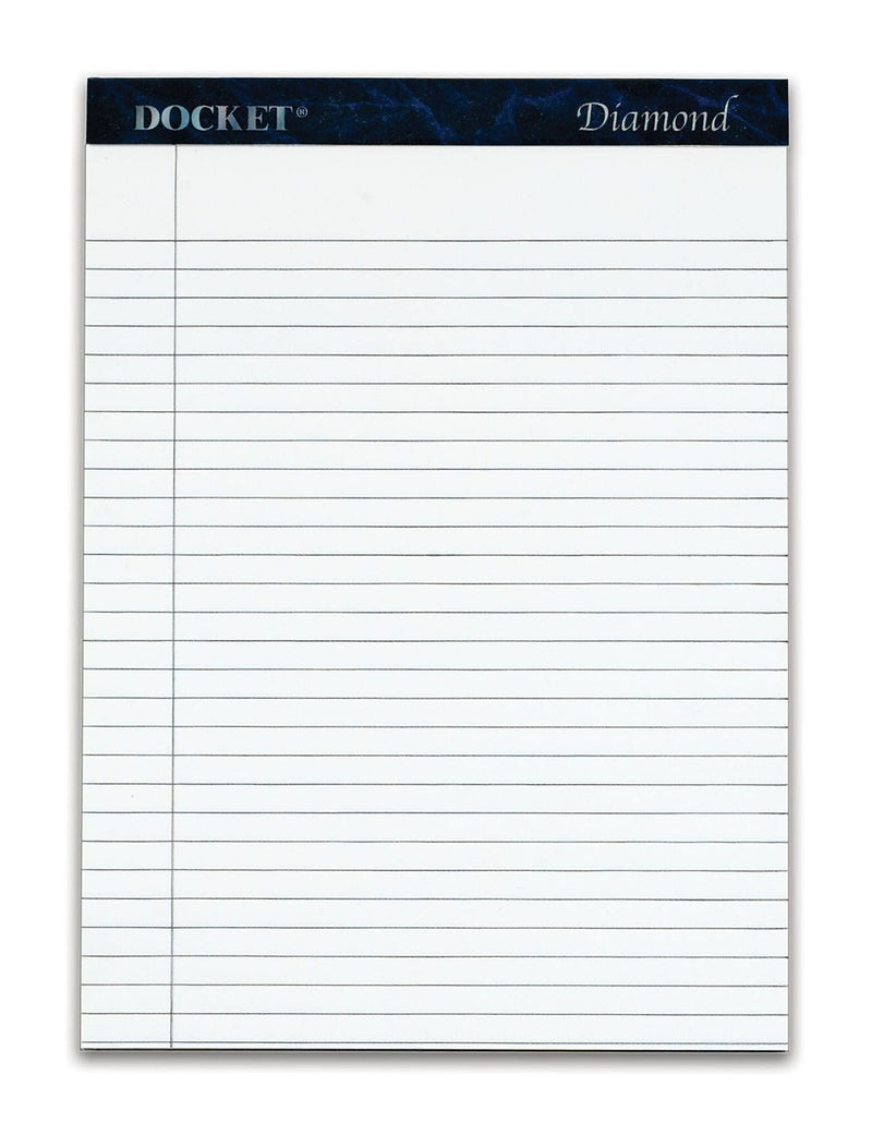 TOPS Docket Diamond Premium Stationery Tablets, 8-1/2" x 11-3/4", Legal Ruled, White, 50 Sheets/Pad, 2 Pads/Pack (63975)