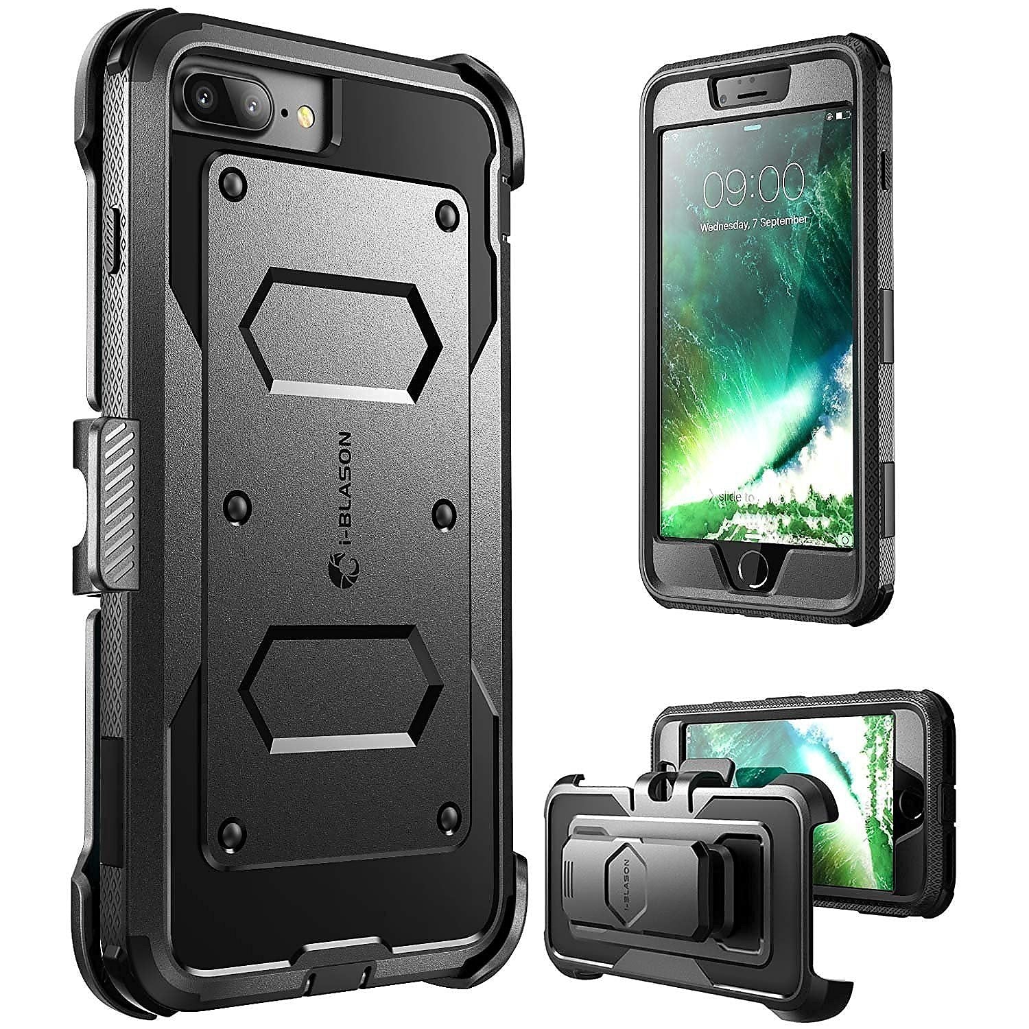 i-Blason Apple iPhone 7 Plus Armorbox Series Fullbody Protection Case with Screen and Holster - Black (752454313051)