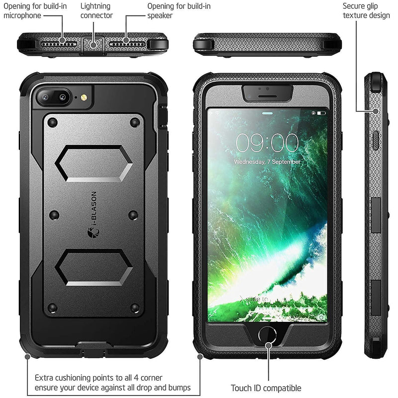 i-Blason Apple iPhone 7 Plus Armorbox Series Fullbody Protection Case with Screen and Holster - Black (752454313051)