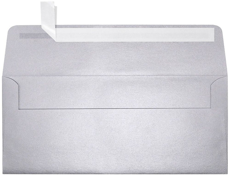 LUX 4 1/8" x 9 1/2" #10 80lbs. Square Flap Envelopes, Silver Metallic, 50/Pack