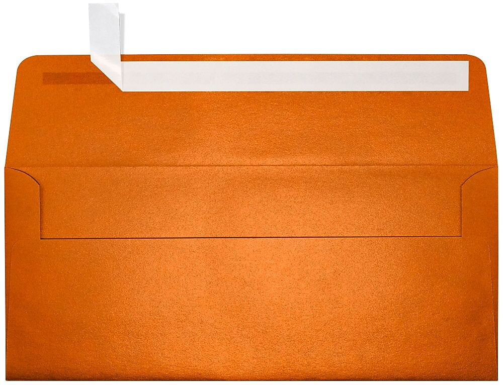 LUX 4 1/8" x 9 1/2" #10 80lbs. Square Flap Envelopes W/Glue Closure, Flame Metallic Orange
