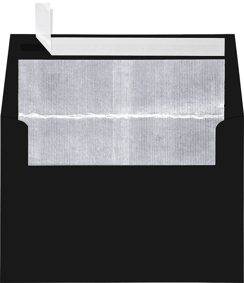 LUX A4 Foil Lined Invitation Envelopes (4 1/4 x 6 1/4) 50/Box, Black w/Silver LUX Lining (FLBK4872-03-50)