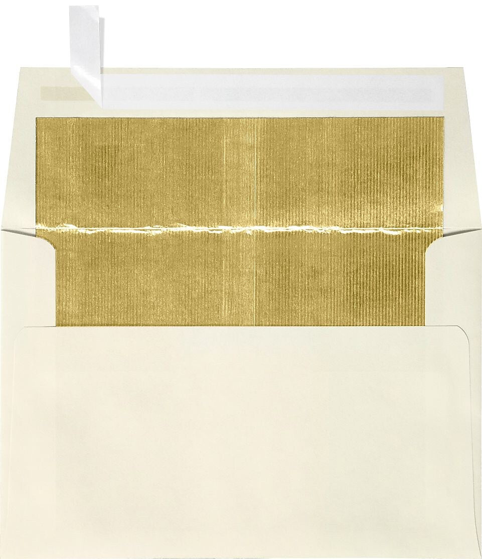 LUX A4 Foil Lined Invitation Envelopes (4 1/4 x 6 1/4) 50/Box, Natural w/Gold LUX Lining (FLNT4872-04-50)