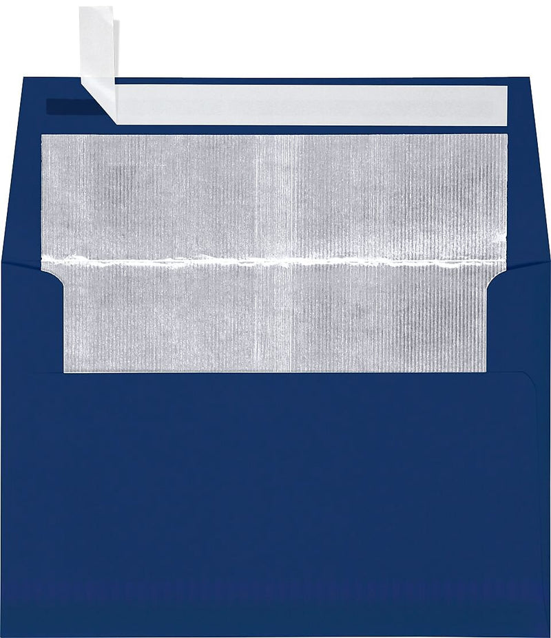LUX A4 Foil Lined Invitation Envelopes (4 1/4 x 6 1/4) 50/Box, Navy w/Silver LUX Lining (FLNV4872-03-50)