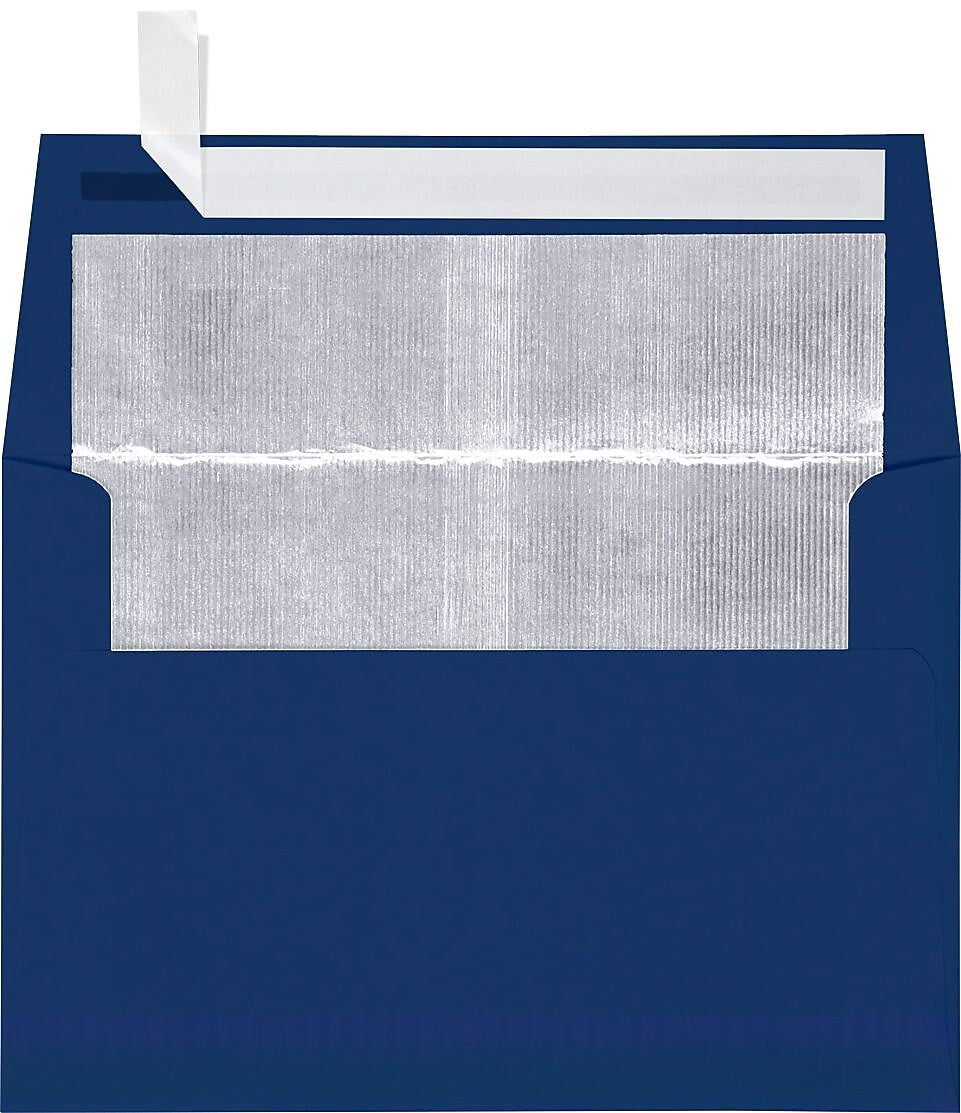LUX A4 Foil Lined Invitation Envelopes (4 1/4 x 6 1/4) 50/Box, Navy w/Silver LUX Lining (FLNV4872-03-50)
