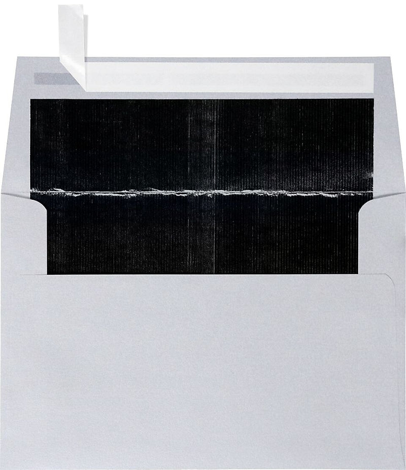 LUX A4 Foil Lined Invitation Envelopes (4 1/4 x 6 1/4) 50/Box, Silver w/Black LUX Lining (FLSL4872-02-50)