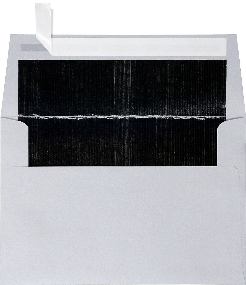 LUX A4 Foil Lined Invitation Envelopes (4 1/4 x 6 1/4) 50/Box, Silver w/Black LUX Lining (FLSL4872-02-50)