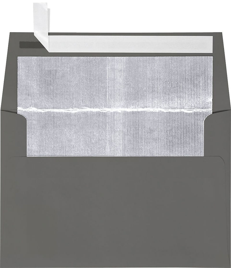 LUX A4 Foil Lined Invitation Envelopes (4 1/4 x 6 1/4) 50/Box, Smoke w/Silver LUX Lining (FLSM4872-03-50)