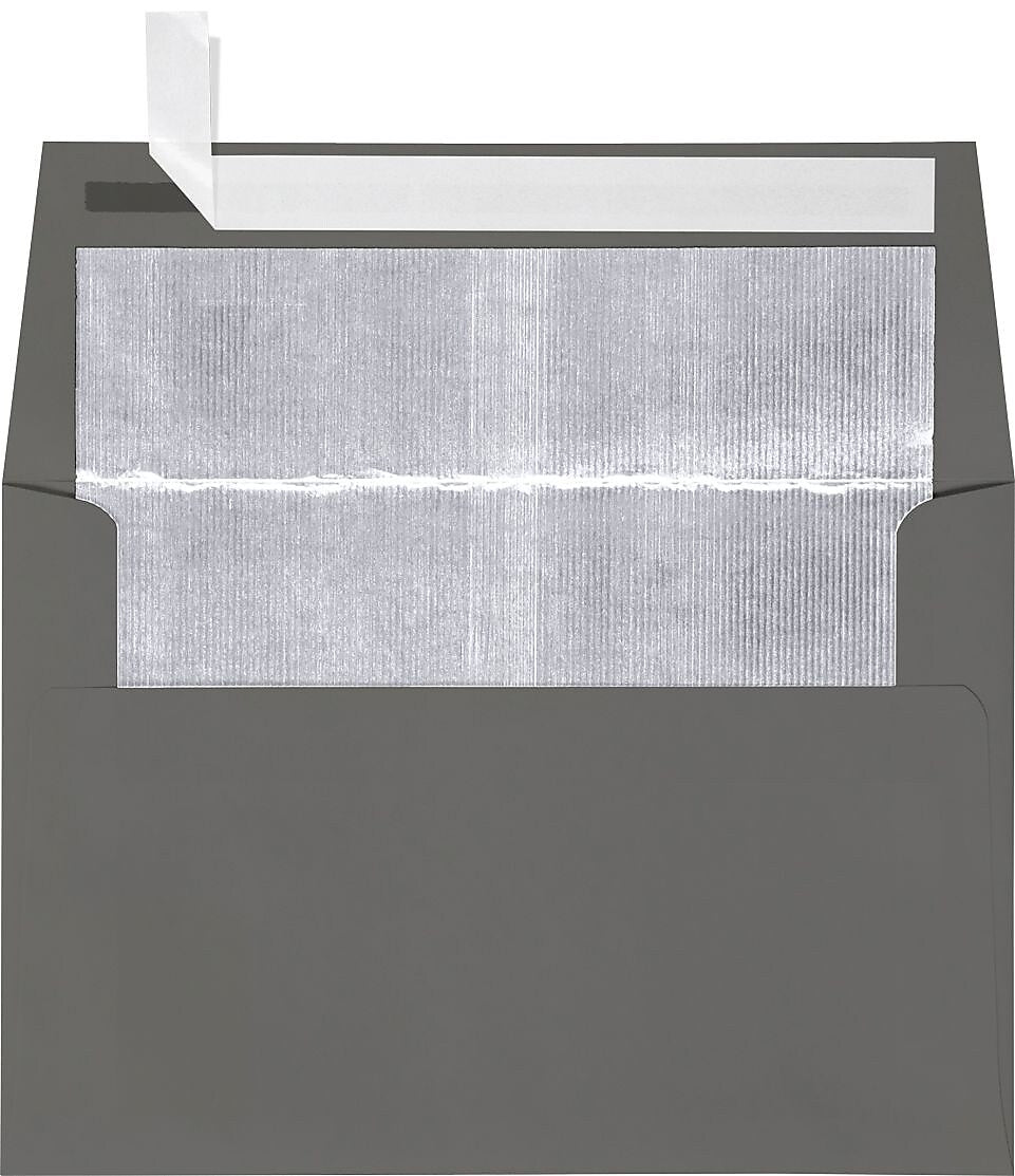 LUX A4 Foil Lined Invitation Envelopes (4 1/4 x 6 1/4) 50/Box, Smoke w/Silver LUX Lining (FLSM4872-03-50)