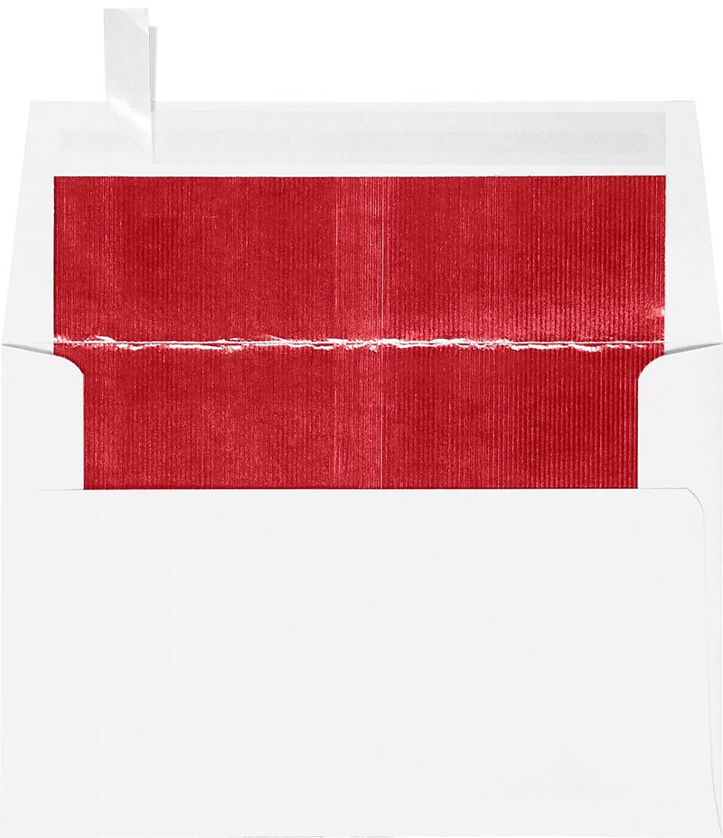LUX A4 Foil Lined Invitation Envelopes (4 1/4 x 6 1/4) 50/Box, White w/Red LUX Lining (FLWH4872-01-50)