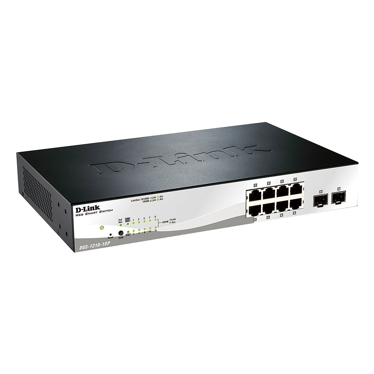 D-Link 10-Port Gigabit Ethernet Managed Switch, 10/100/1000 Mbps, Black/Silver (DGS-1210-10P)