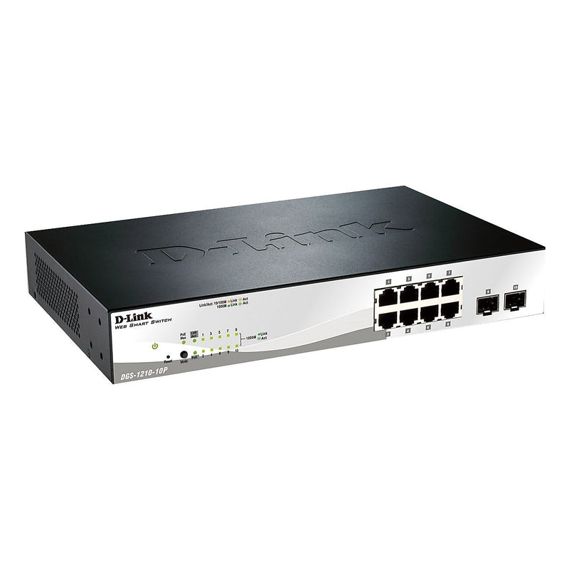 D-Link 10-Port Gigabit Ethernet Managed Switch, 10/100/1000 Mbps, Black/Silver (DGS-1210-10P)