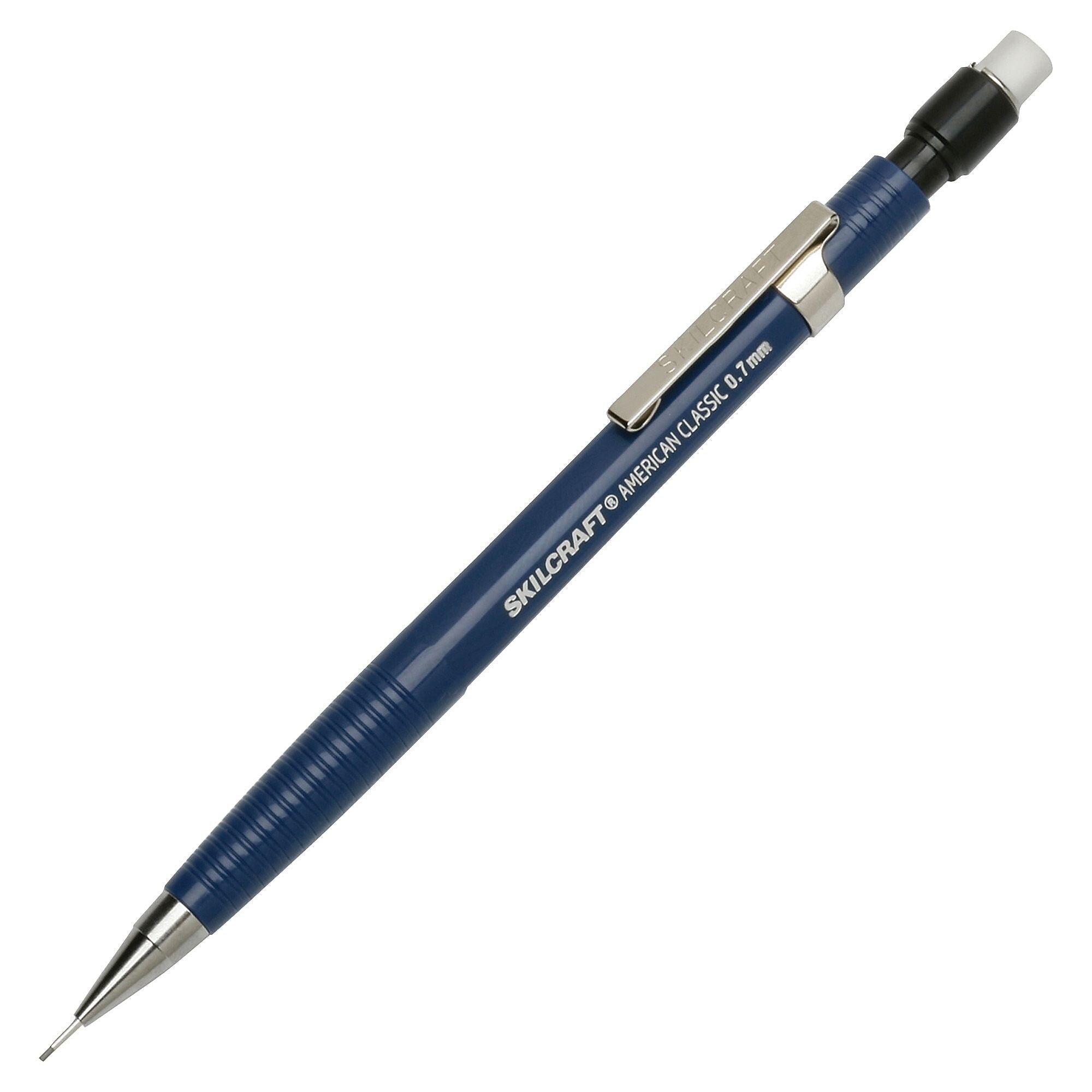 AbilityOne SKILCRAFT Push Action Mechanical Pencil, 0.7 mm Lead Diameter, Refillable, Blue Plastic Barrel, 12/Dozen