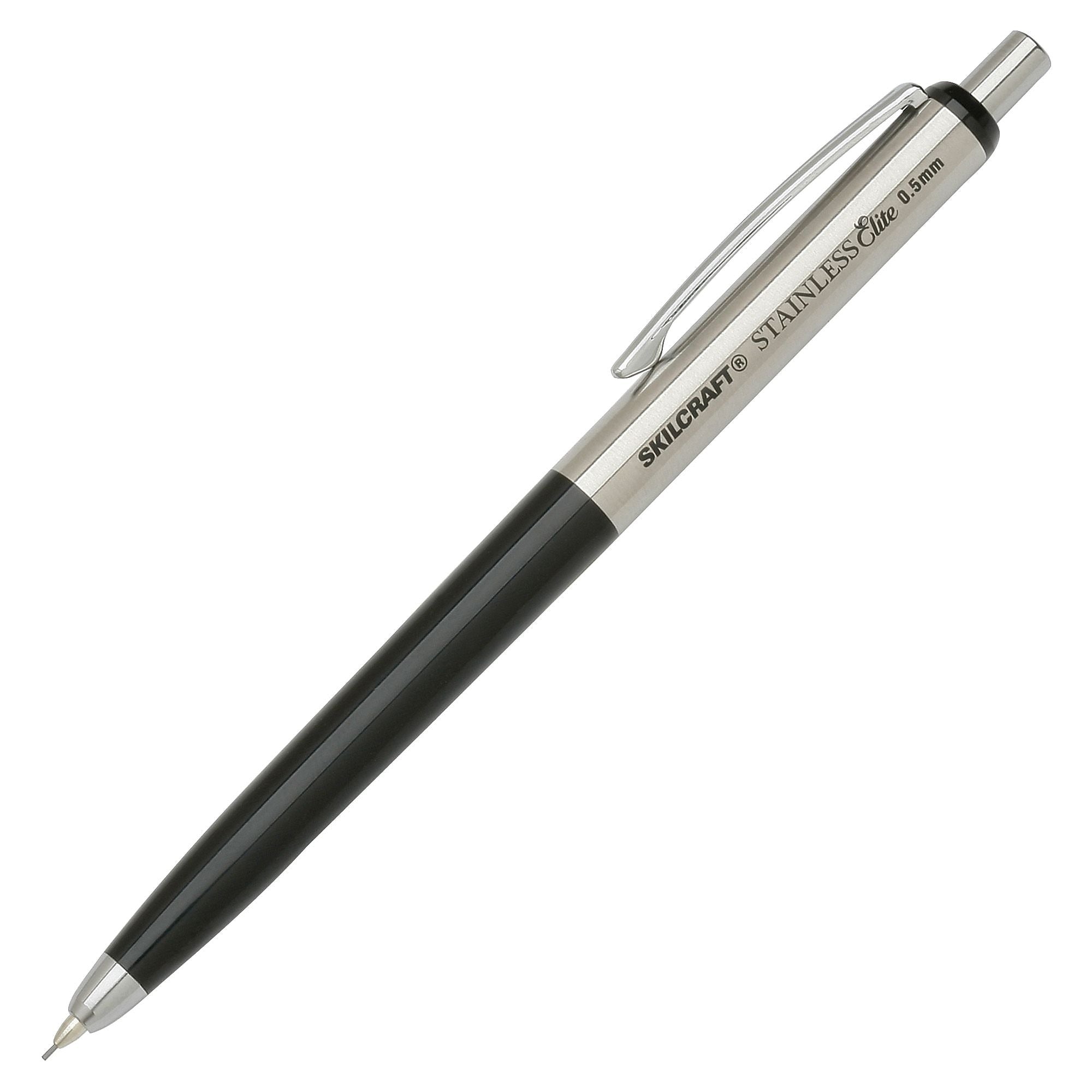 AbilityOne SKILCRAFT .5mm Mechanical Pencil, 0.5 mm Lead Diameter, Refillable, Black Stainless Steel, Plastic Barrel, 3/Pack