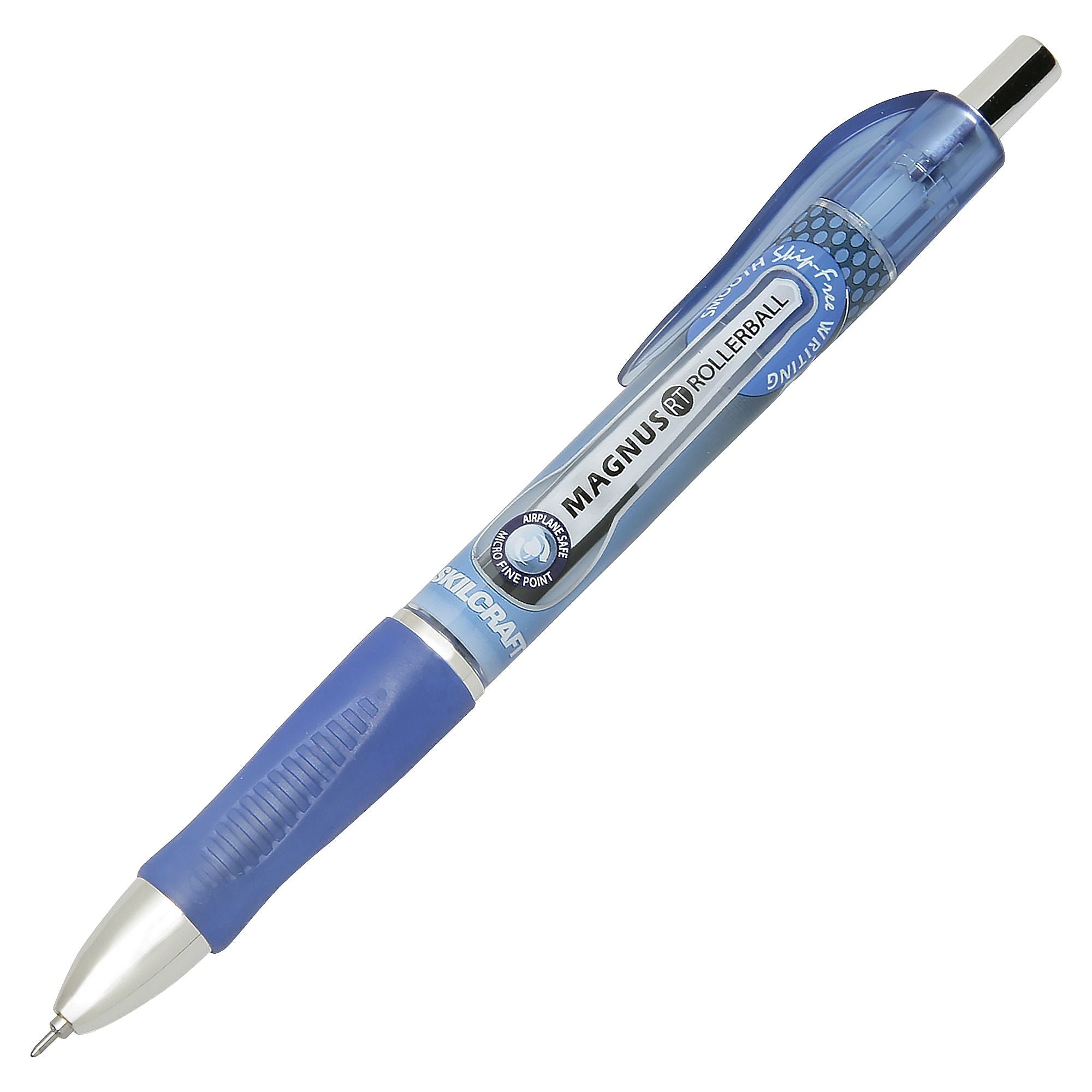 SKILCRAFT .7mm Retractable Rollerball Pen, 0.7 mm Point Size, Needle Point, Refillable, Blue Pigment Ink, Plastic, 12/Dozen