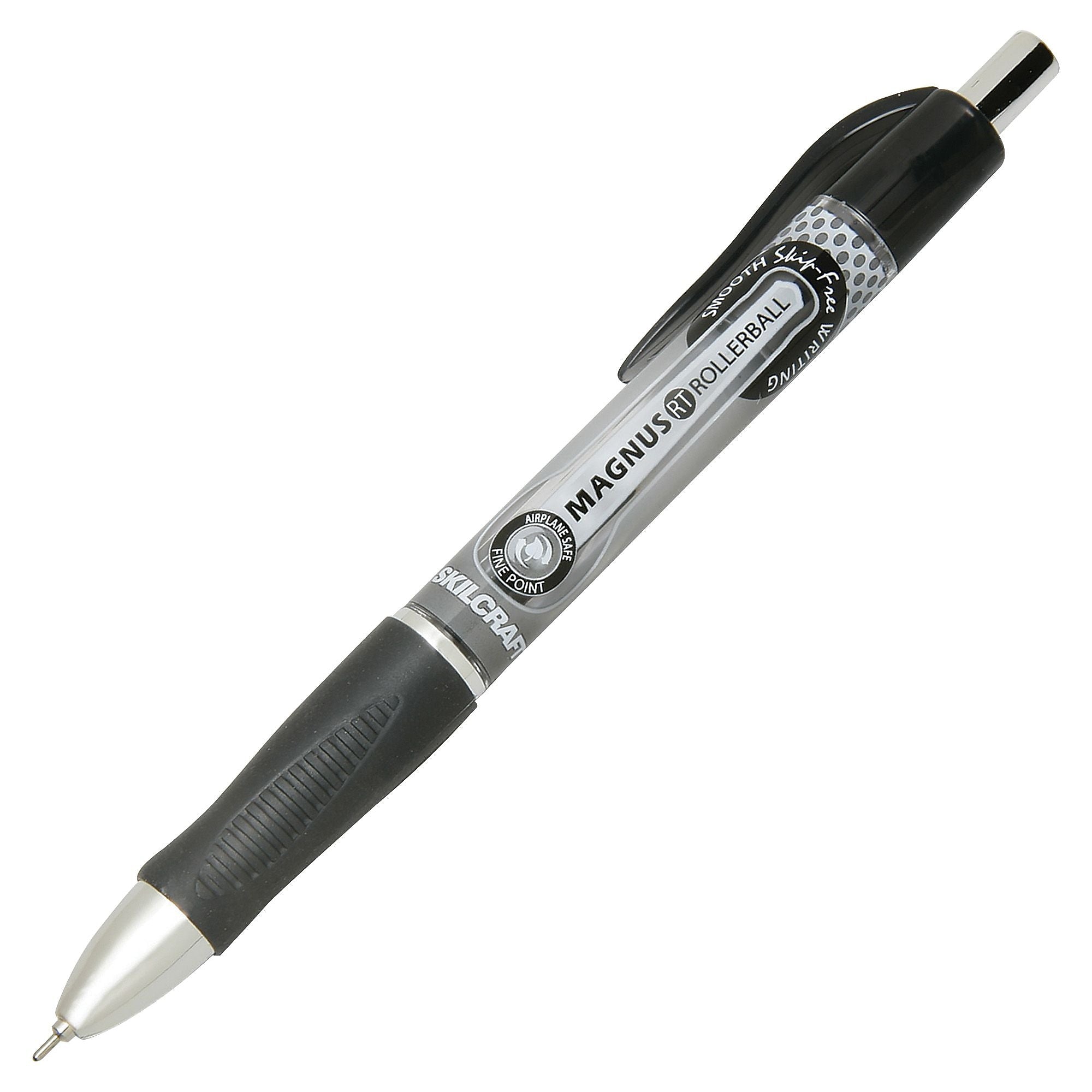 AbilityOne SKILCRAFT Retractable Rollerball Pen, 0.5 mm Point Size, Needle Point , Refillable, Black Pigment Ink, Plastic, 12/Dz