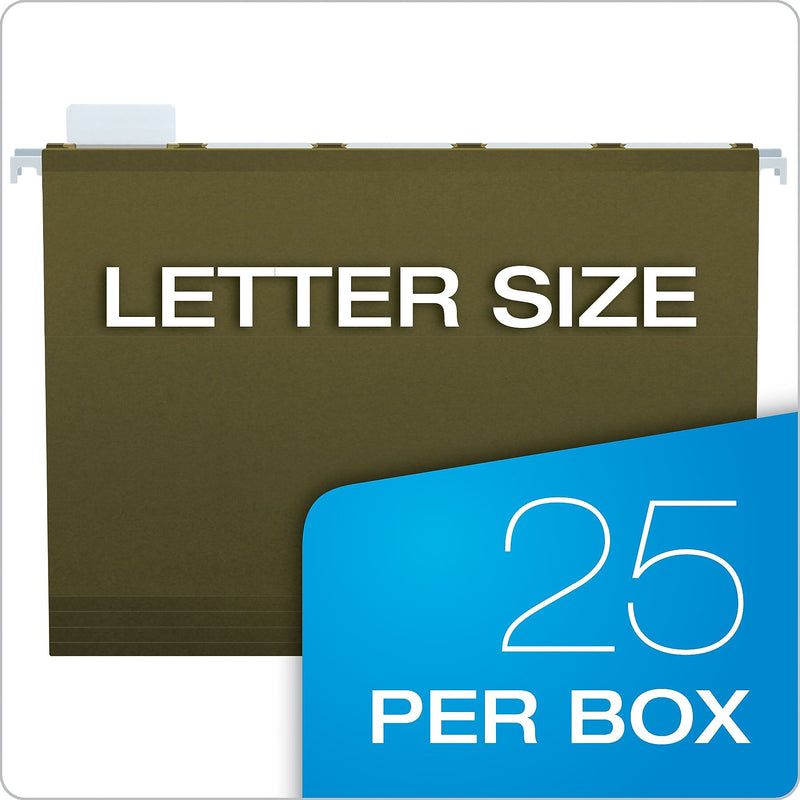 Pendaflex Ready-Tab 5-Tab Reinforced Hanging File Folders, Letter Size, Green, 25/Box (42590)