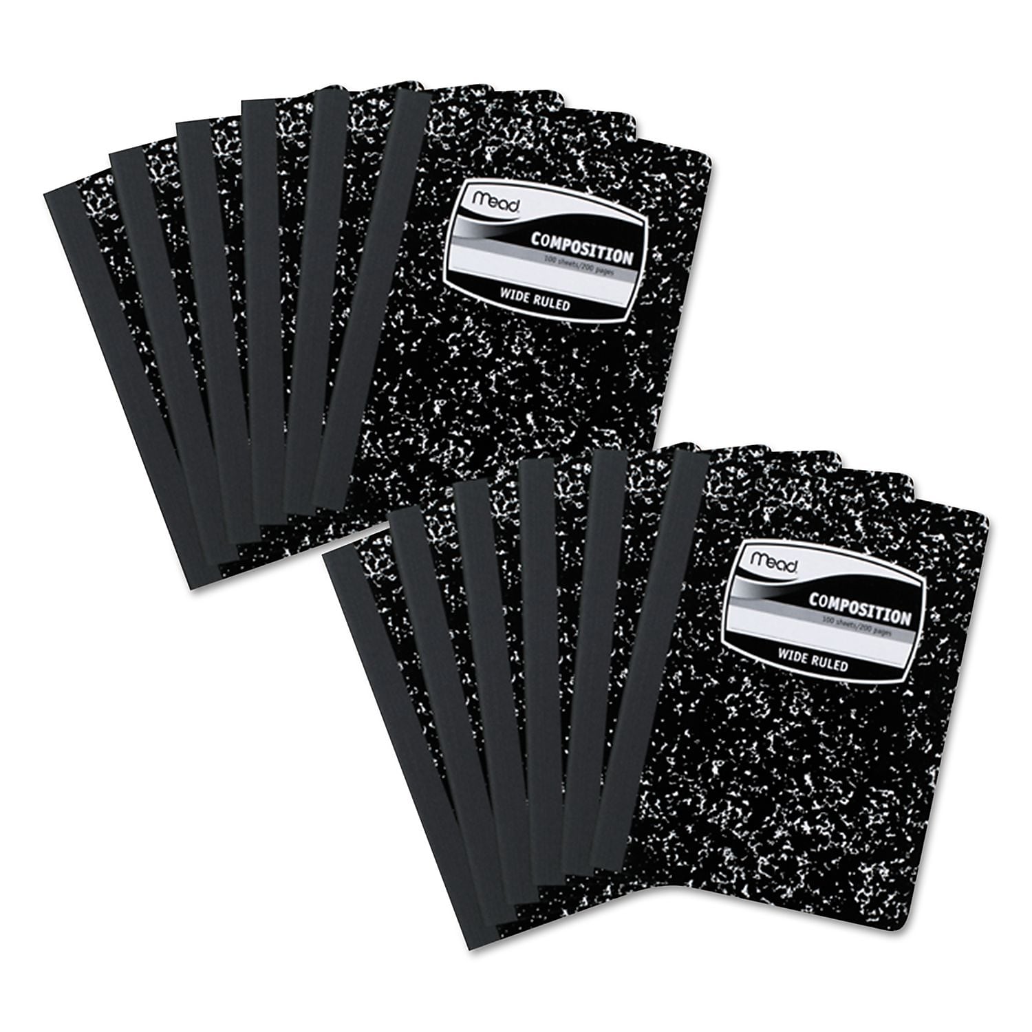 Mead Composition Notebooks, 9.75" x 7.5", Wide Ruled, 100 Sheets, White, 12/Pack (MEA72936)