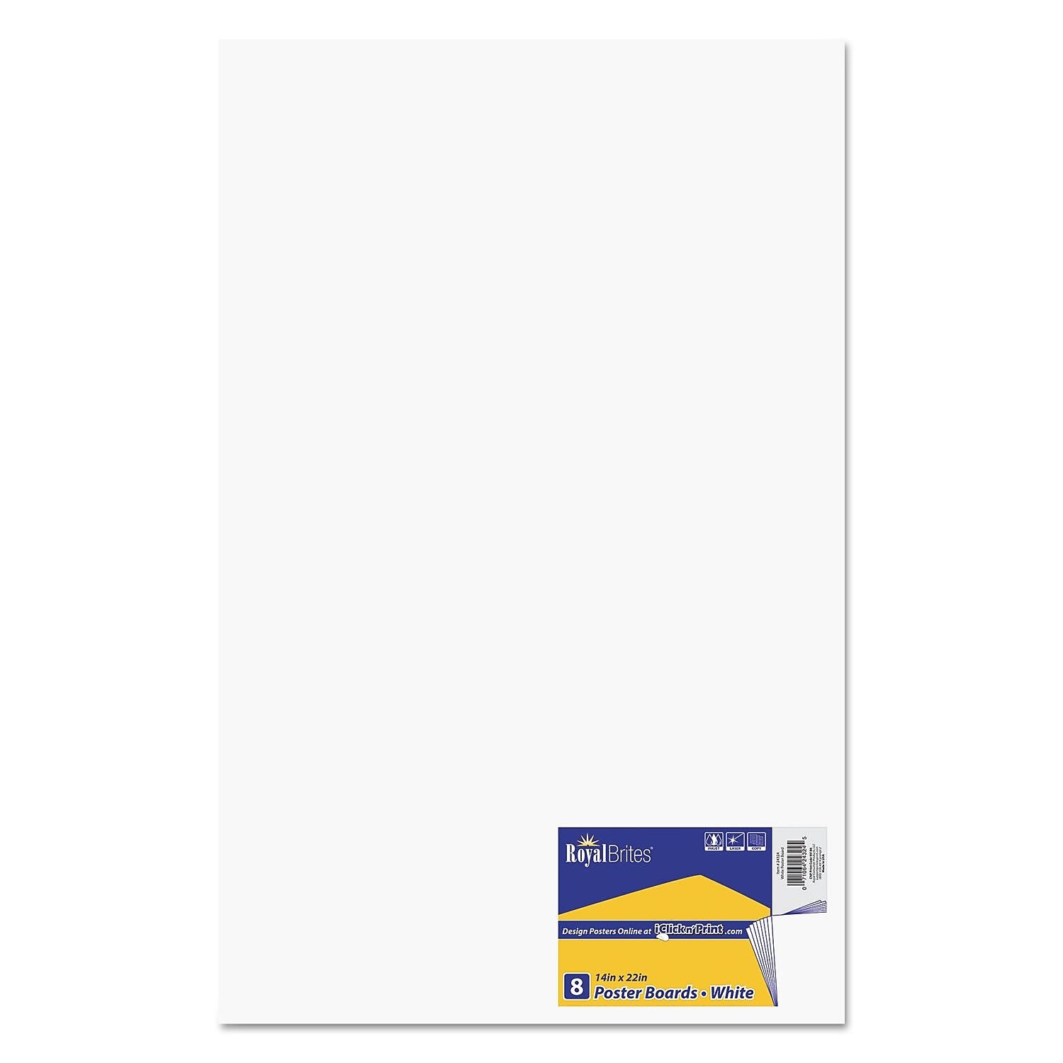 Royal Brites Premium Coated Poster Board, White, 14" x 22", 8/Pack (24324)