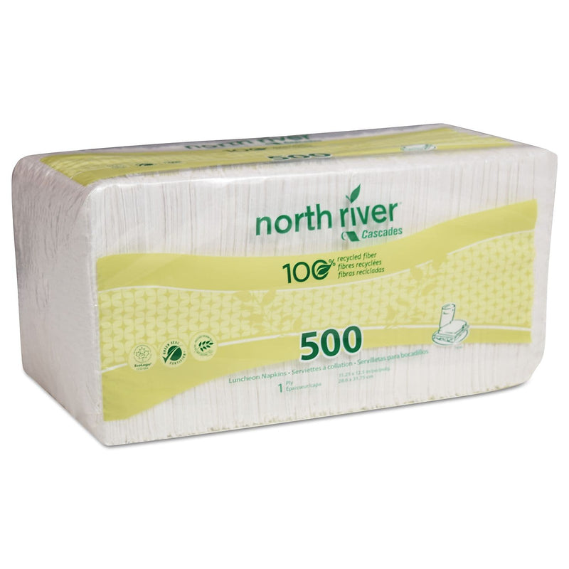 Cascades North River Luncheon Napkins, 1 Ply, 11 1/4 X 12 1/2, White, 500/pk, 6000/crtn
