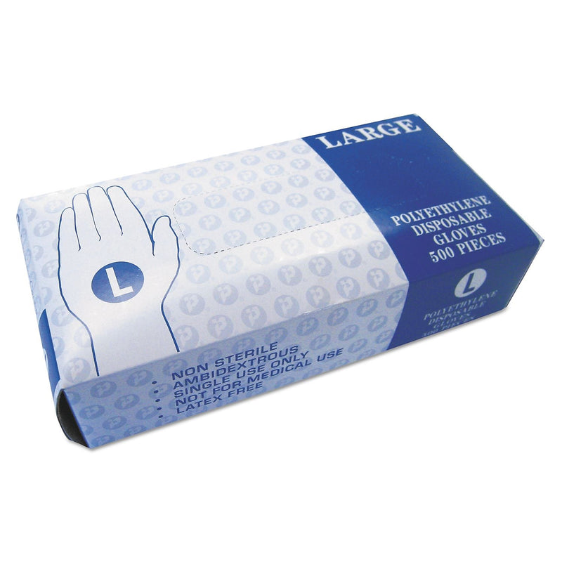 Inteplast Group Embossed Polyethylene Disposable Gloves, Large, Powder-Free, Clear, 2000/carton