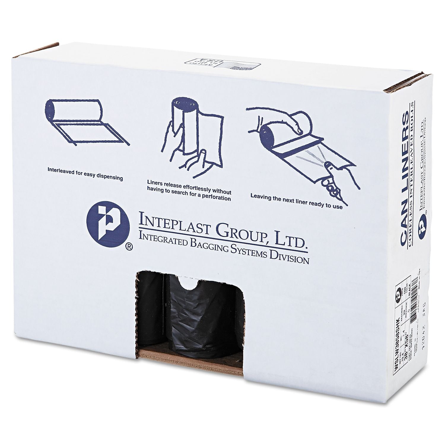 Inteplast Group Low-Density Can Liner, 38 X 58, 60gal, 1.4mil, Black, 20/roll, 5 Rolls/carton