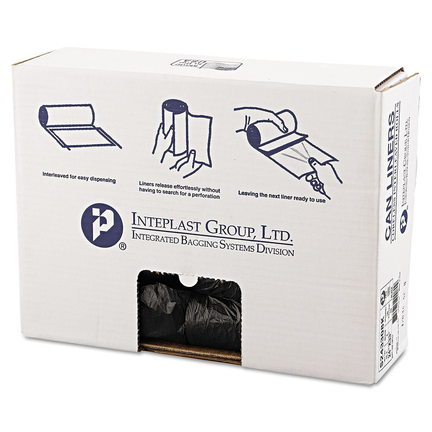 Inteplast Group High-Density Can Liner, 24 X 33, 16gal, 8mic, Black, 50/roll, 20 Rolls/carton