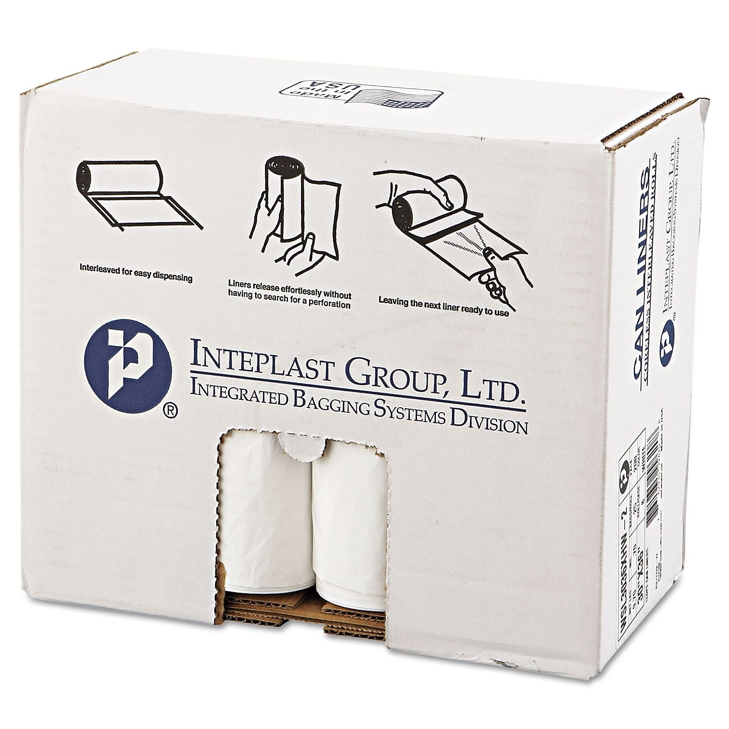 Inteplast Group Low-Density Can Liner, 30 X 36, 30gal, .7mil, White, 25/roll, 8 Rolls/carton