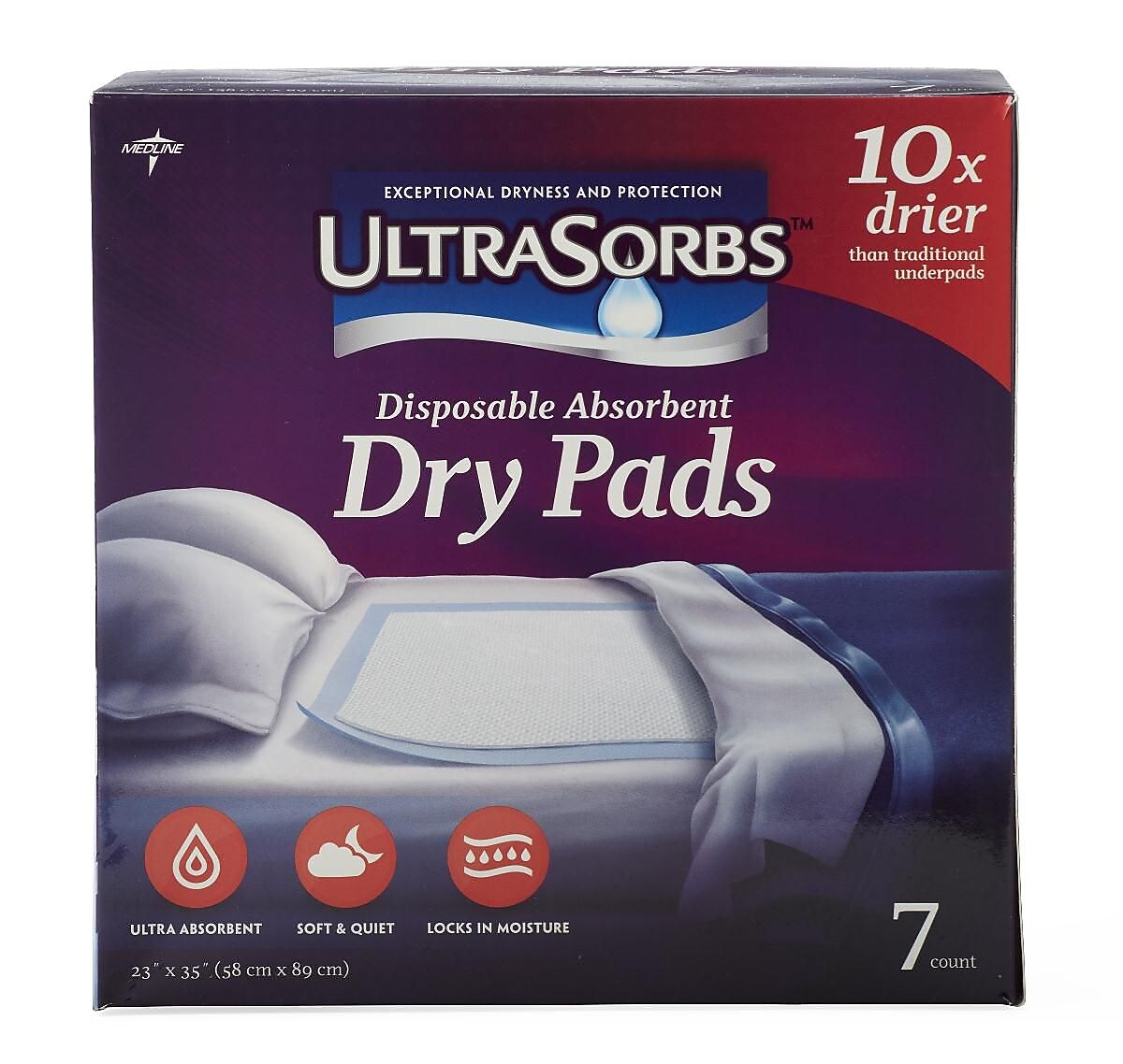 Medline Ultrasorbs Drypad Underpads, 7PK, 23"x36"(DRY2336RET7)