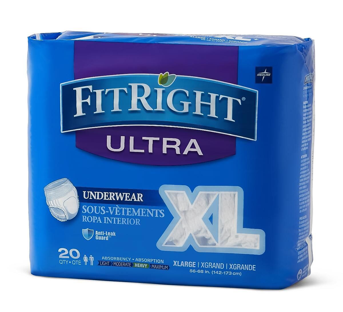 Medline FitRight Ultra Protective Underwear , X-Large , 56"-68" , 20/Bag (FIT23600A)