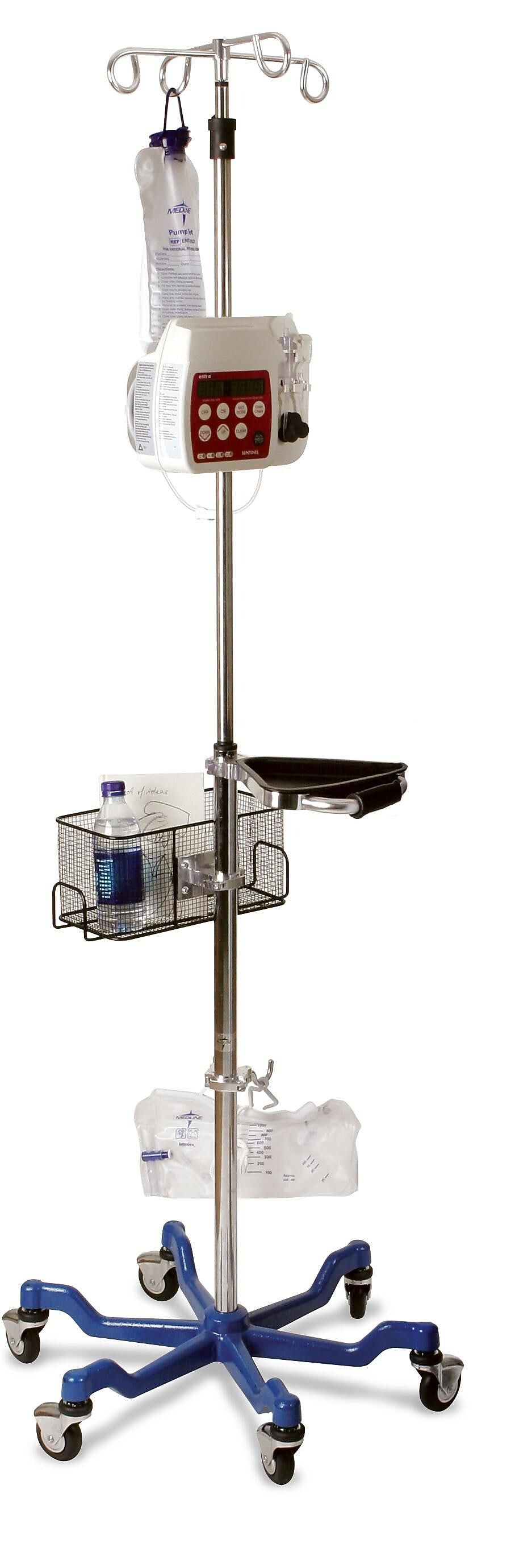 Medline Stainless Steel Six Leg Heavy Duty IV Pole, Blue Base (MDS80600)