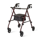 Medline Basic Steel Rollator, Height Adjustable with Handles and Seat, Red (MDS86825SLRS)