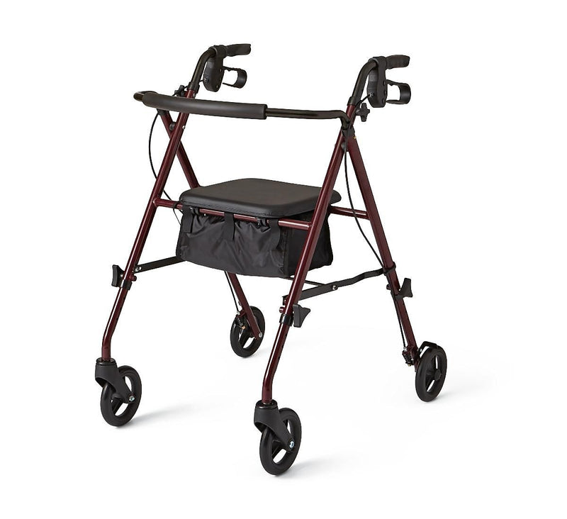 Medline Basic Steel Rollator, Height Adjustable with Handles and Seat, Red (MDS86825SLRS)
