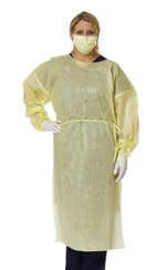 Medline QuickComply Over Head AAMI Level 2 Isolation Gowns, Yellow, Large, 10 Gowns/Pack (NONLV240)