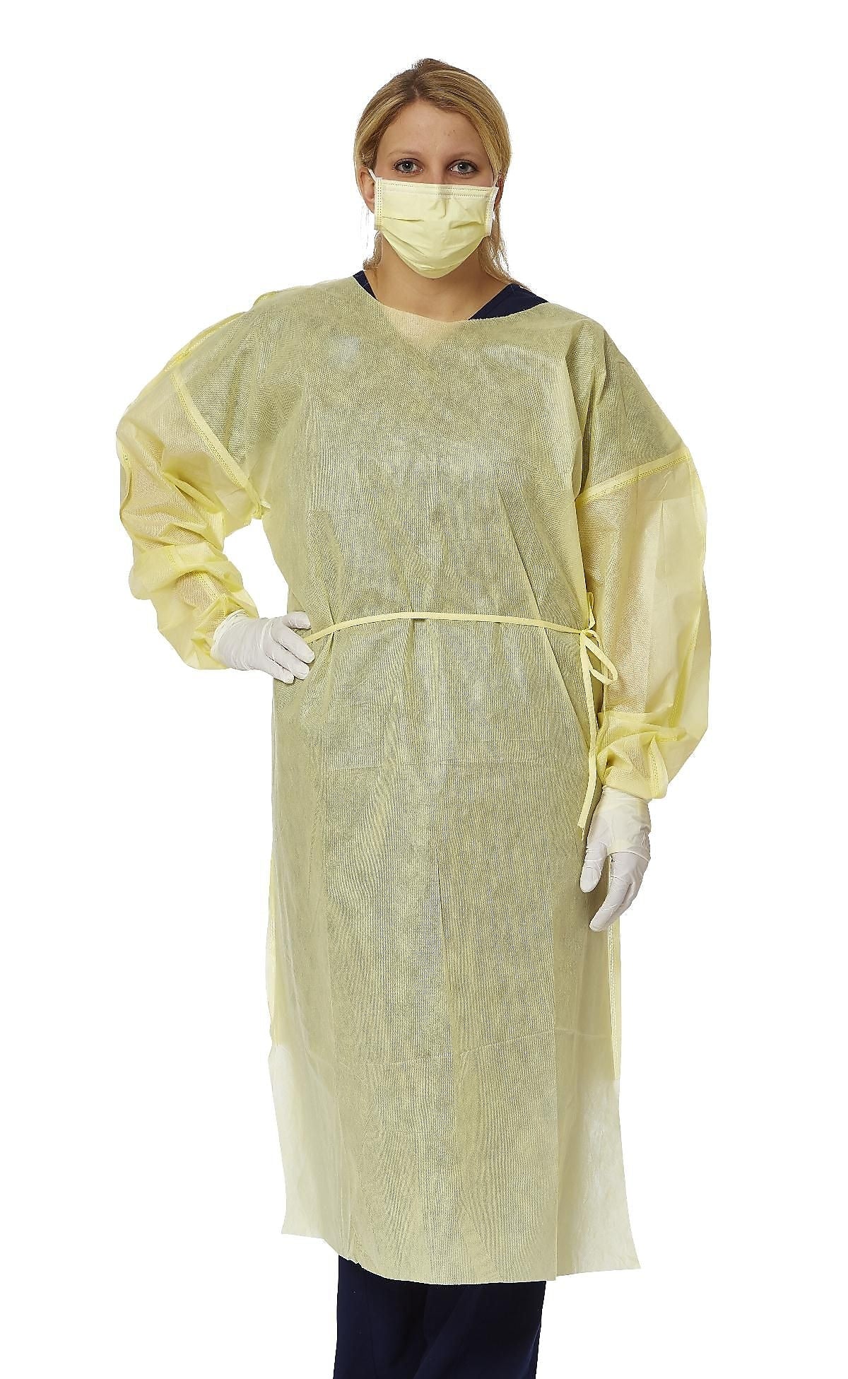 Medline QuickComply Over Head AAMI Level 2 Isolation Gowns, Yellow, XL, 100 Gowns/Carton (NONLV240XL)