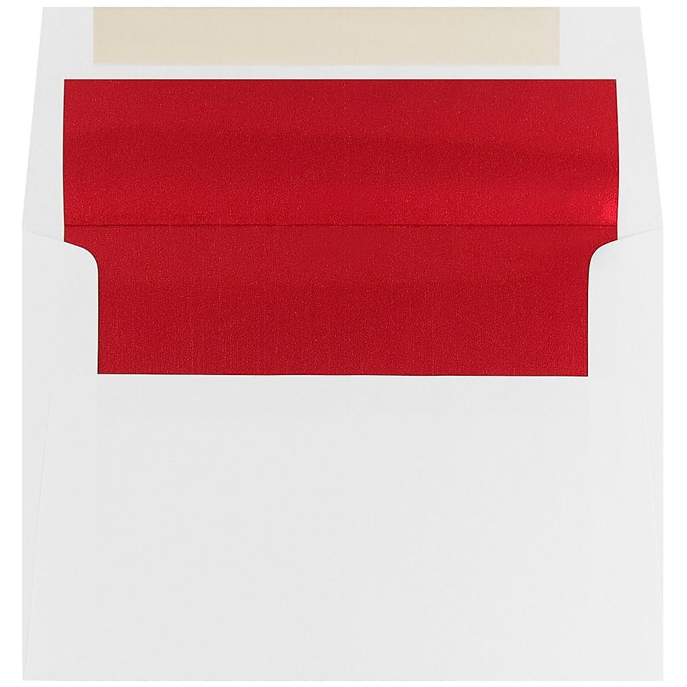 JAM Paper A8 Foil Lined Invitation Envelopes, 5.5 x 8.125, White with Red Foil, 25/Pack (3243657)