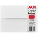 JAM Paper A7 Foil Lined Invitation Envelopes, 5.25 x 7.25, White with Red Foil, 25/Pack (83065)