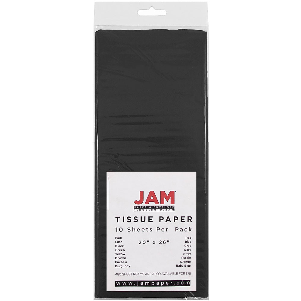 JAM Paper 20" x 26" Tissue Paper, Black, 10 Sheets/Pack (1152348)